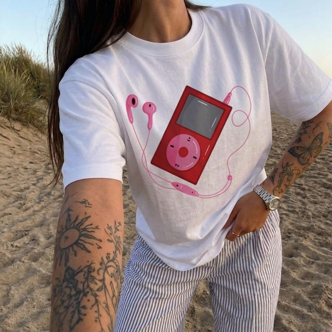 Music Baskılı Oversize Tişört