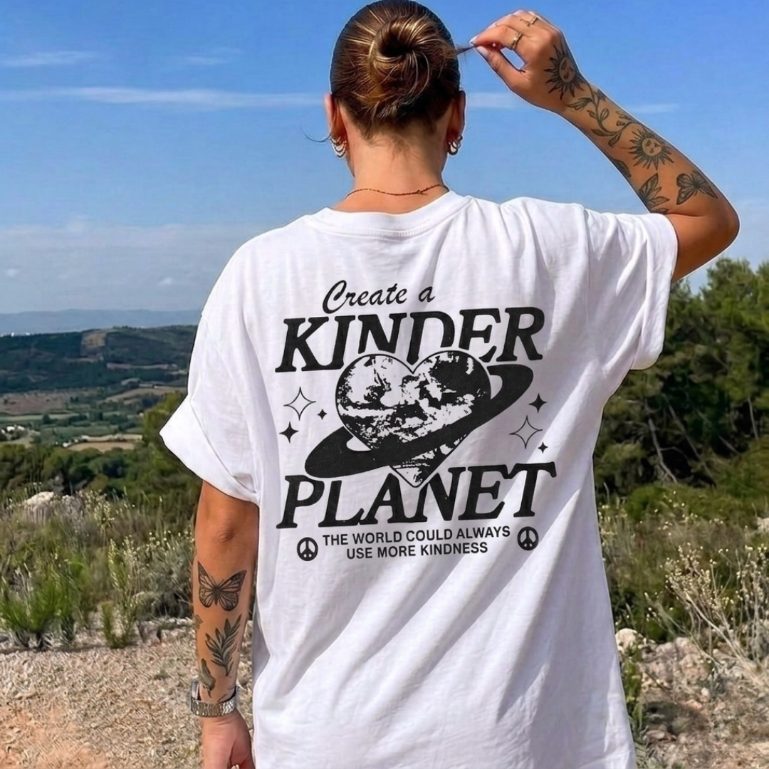 Kinder Planet Baskılı Oversize Tişört