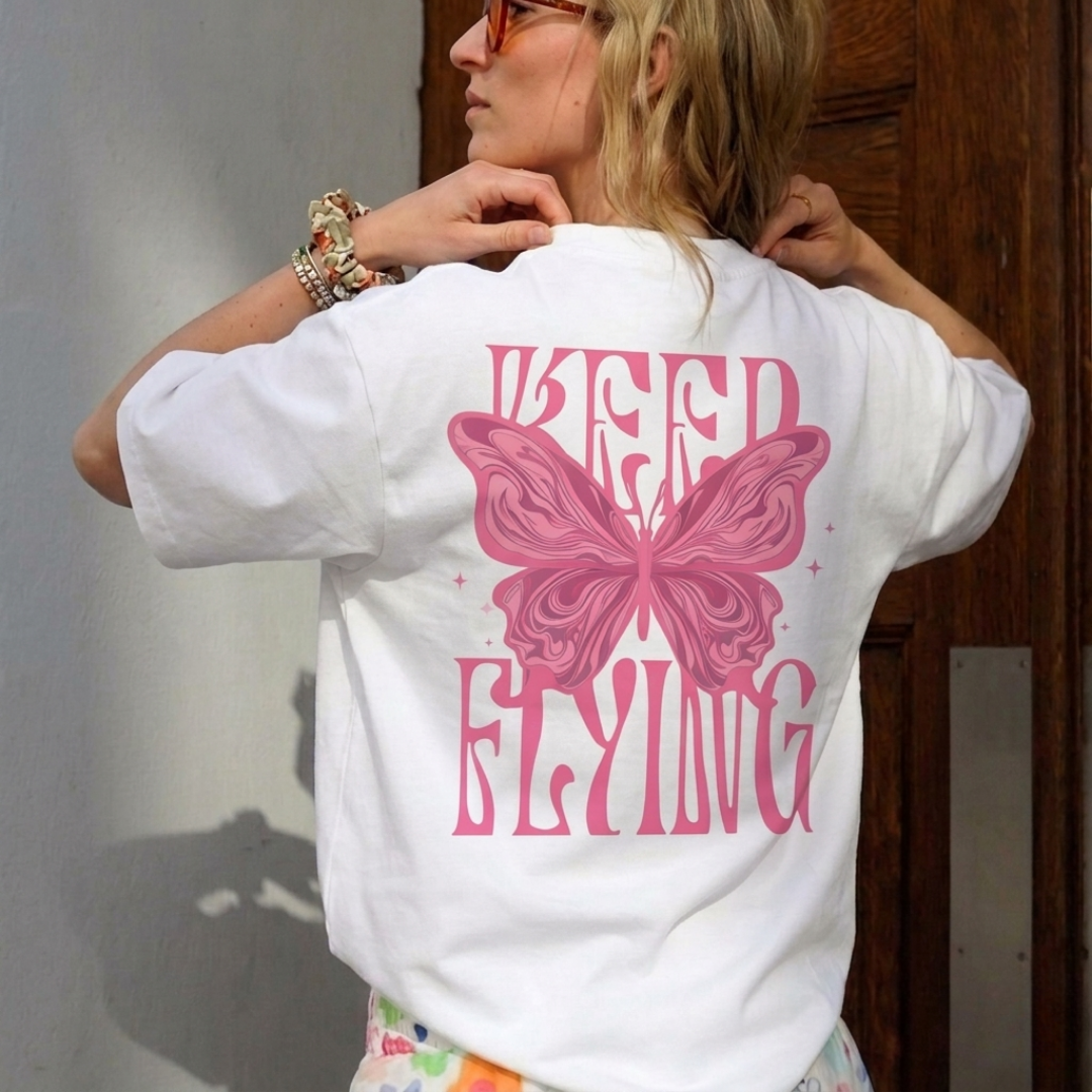 Keep Flying Baskılı Oversize Tişört