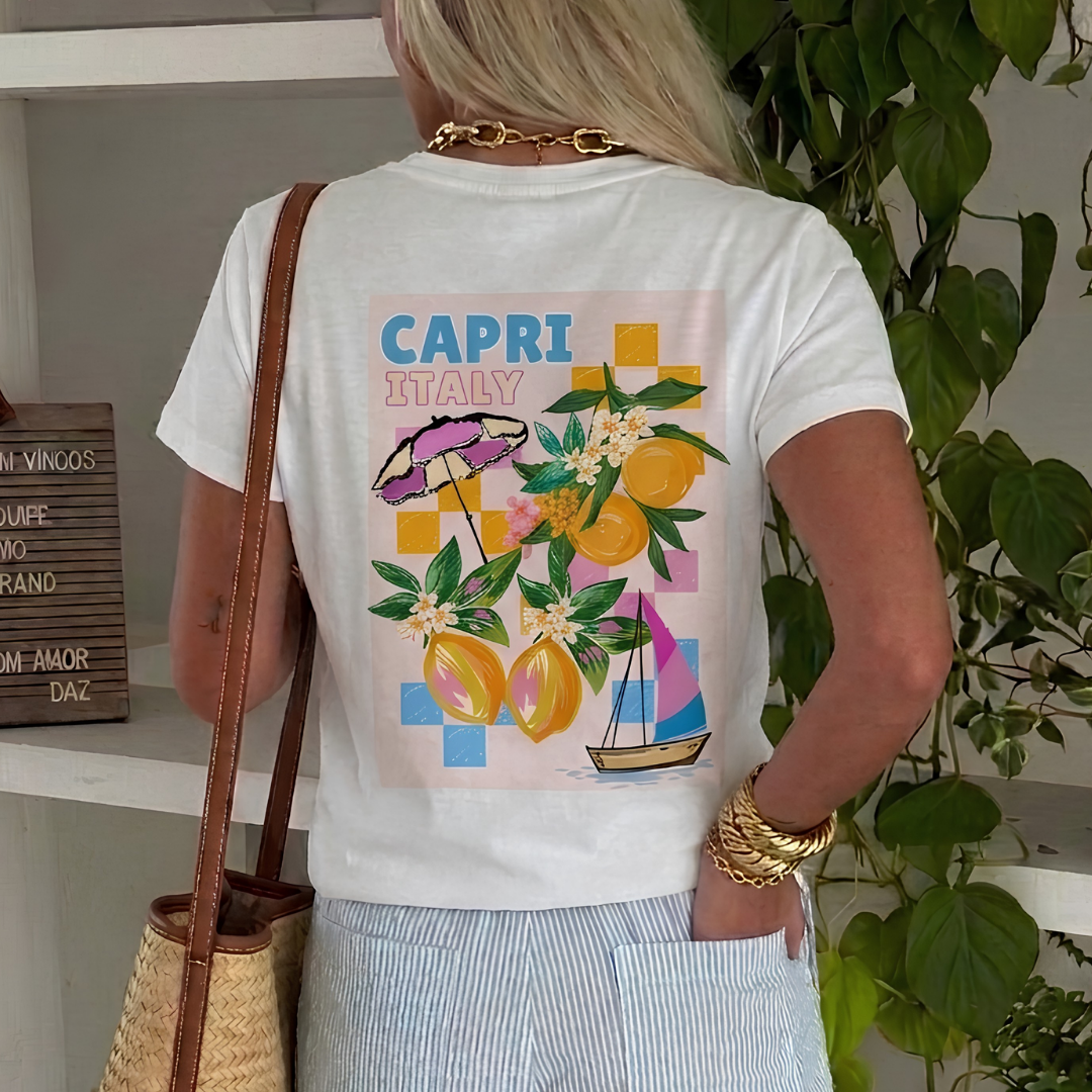 Capri Italy Baskılı Oversize Tişört