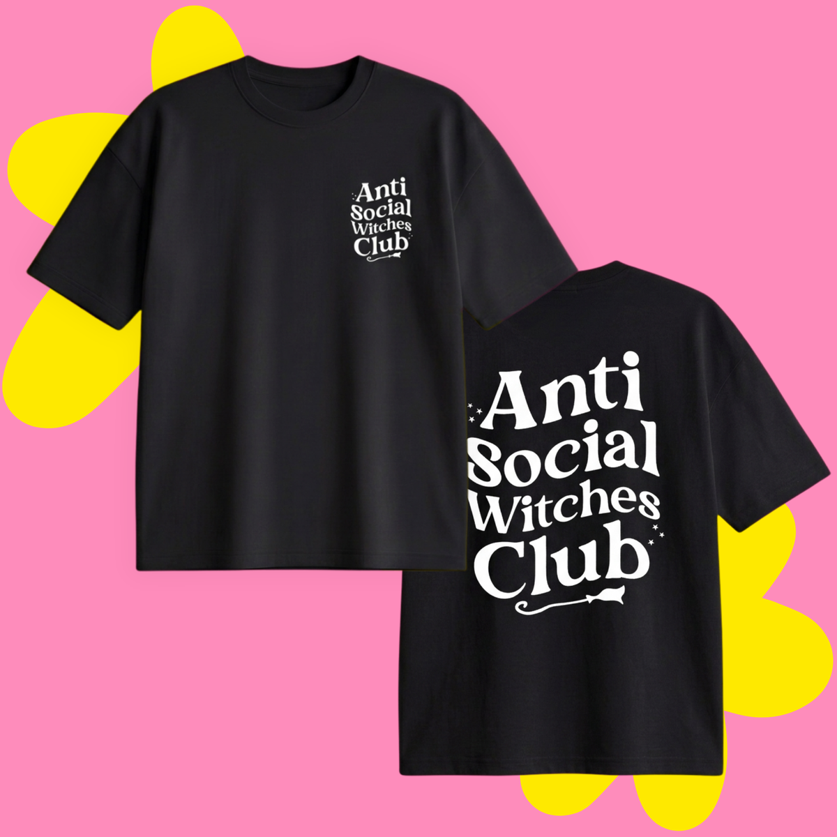 Anti Social Witches Club Baskılı Oversize Tişört