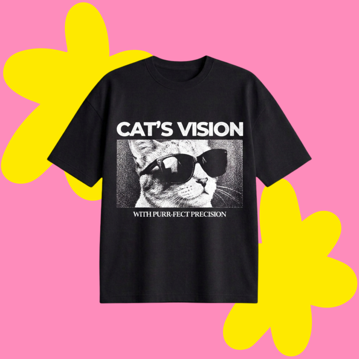 Cats Vision Baskılı Oversize Tişört