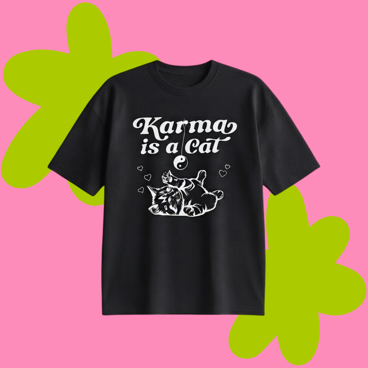 Karma is A Cat Baskılı Oversize Tişört