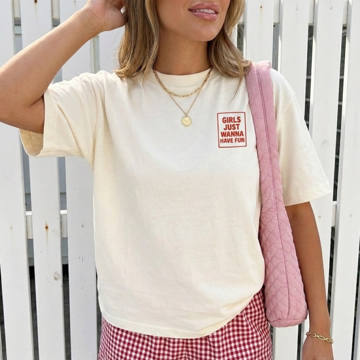 Girls Just Wanna Have Fun Baskılı Oversize Tişört