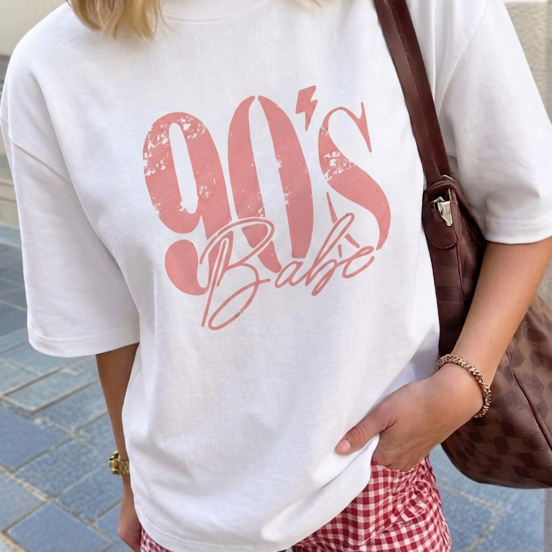 90's Babe Baskılı Oversize Tişört