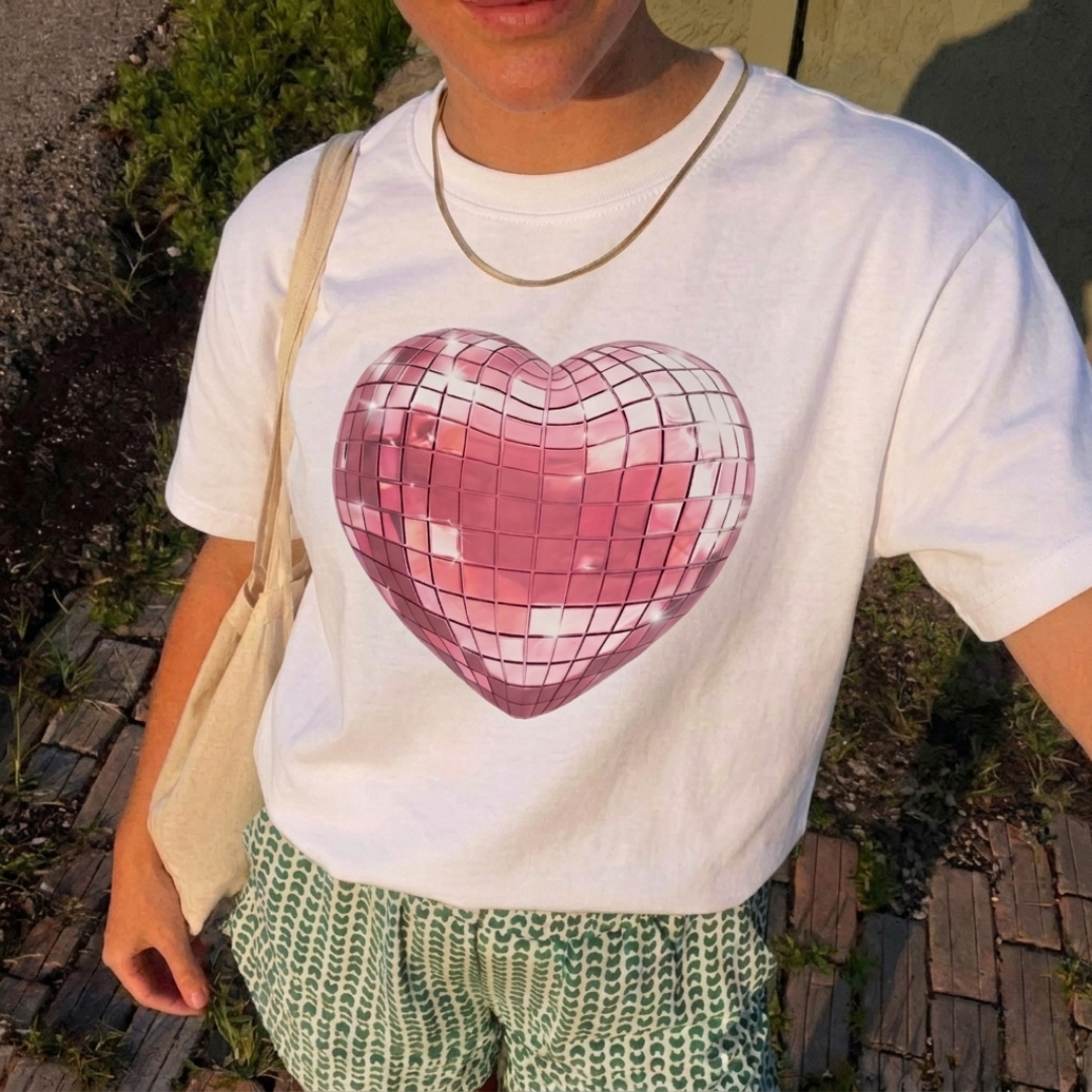 Disco Heart Baskılı Oversize Tişört