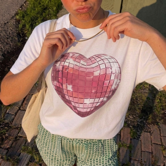 Disco Heart Baskılı Oversize Tişört