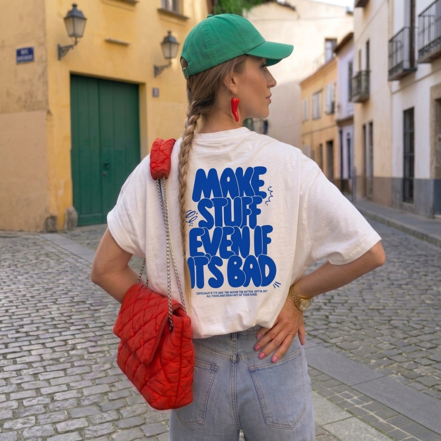 Make Stuff Baskılı Oversize Tişört