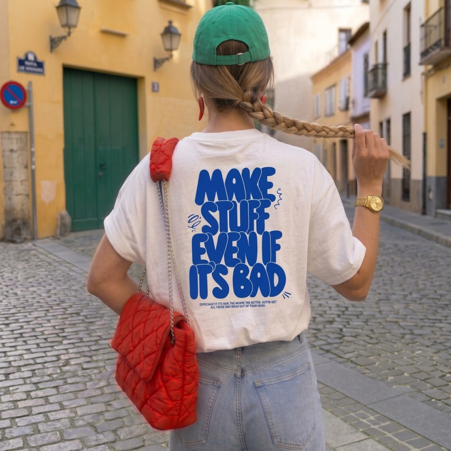 Make Stuff Baskılı Oversize Tişört