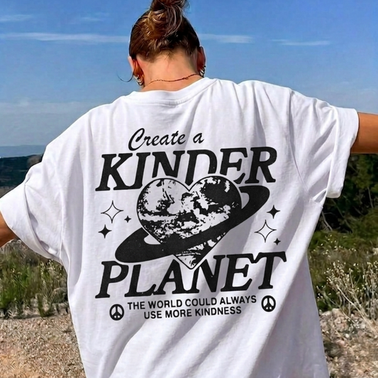 Kinder Planet Baskılı Oversize Tişört