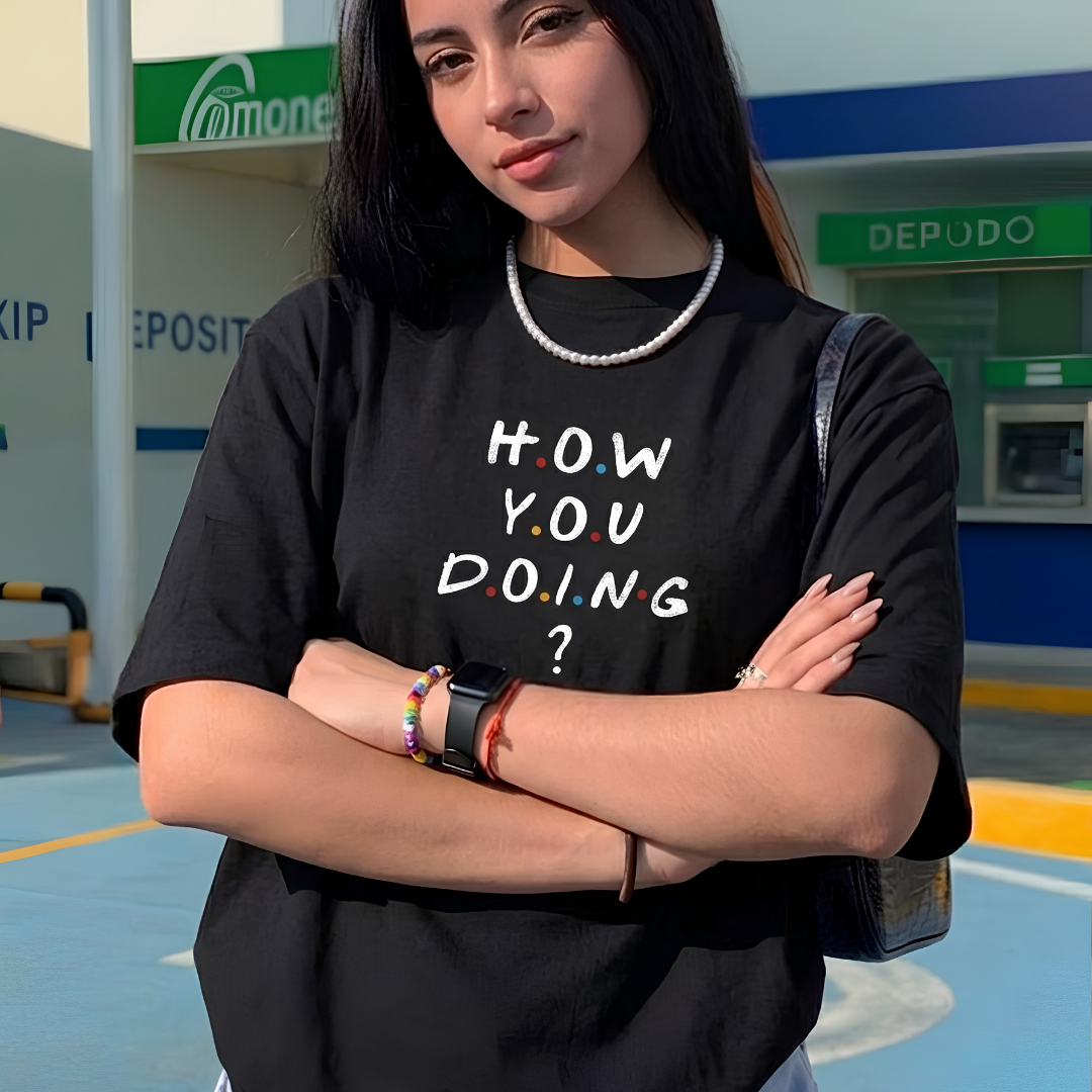 How You Doing? Friends Baskılı Oversize Tişört