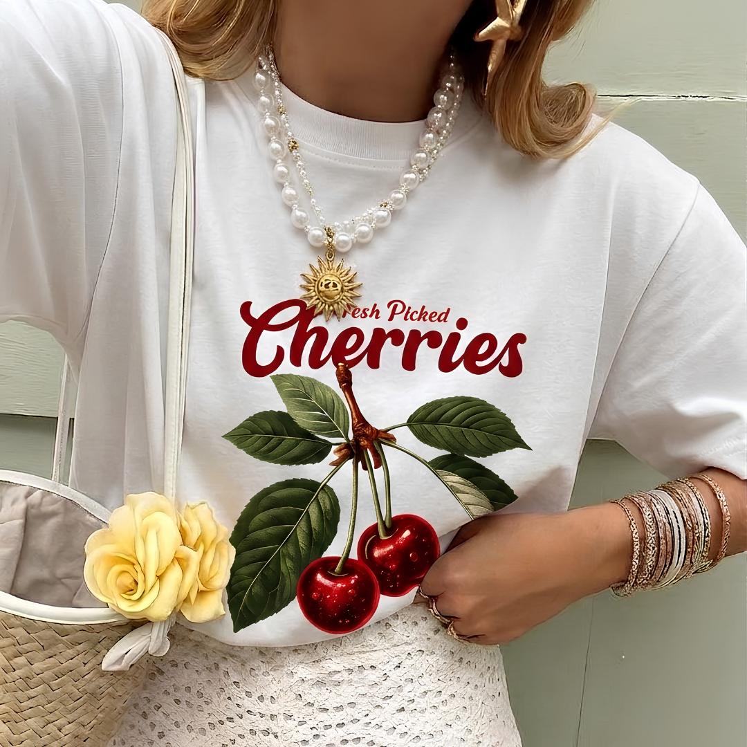 Cherries Baskılı Oversize Tişört