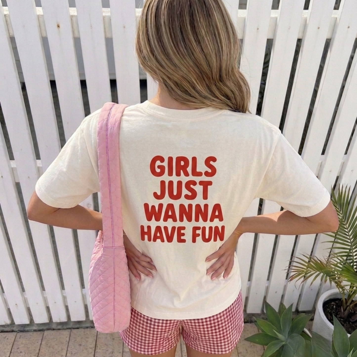Girls Just Wanna Have Fun Baskılı Oversize Tişört