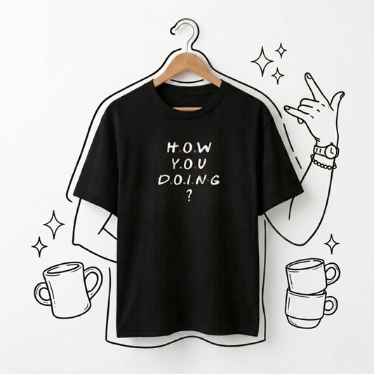 How You Doing? Friends Baskılı Oversize Tişört