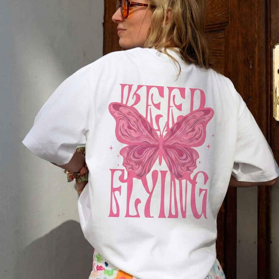 Keep Flying Baskılı Oversize Tişört