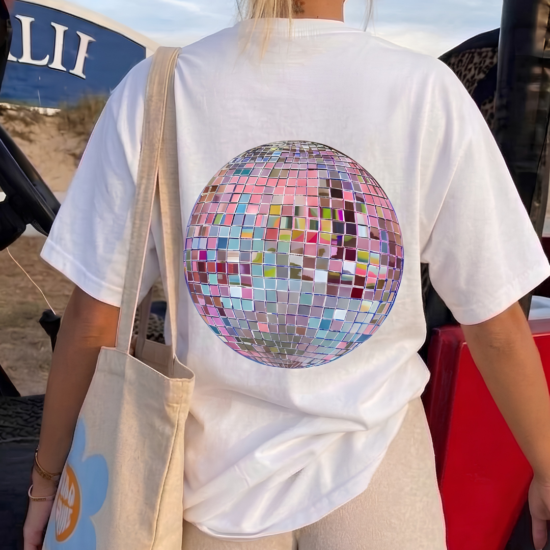 Pink Disco Baskılı Oversize Tişört