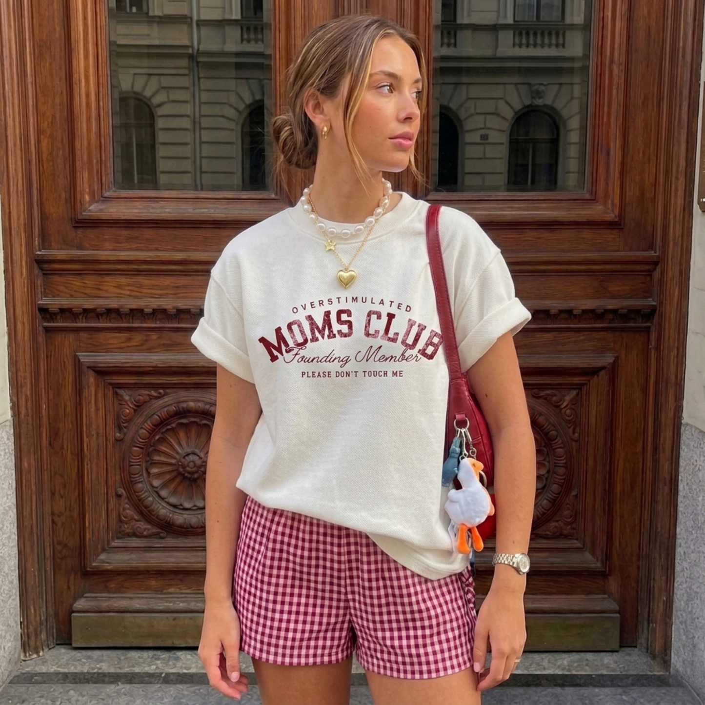 Over Moms Club Baskılı Oversize Tişört