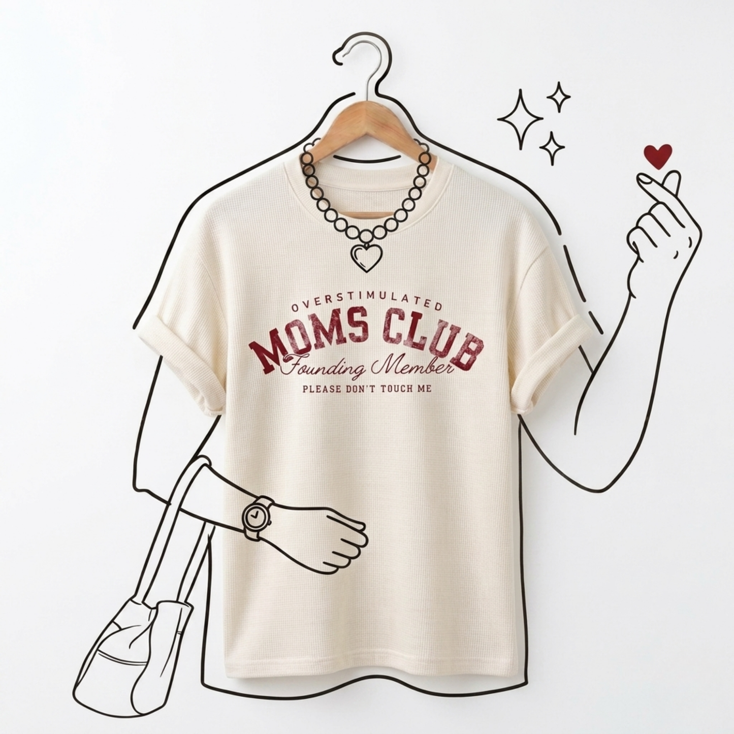 Over Moms Club Baskılı Oversize Tişört