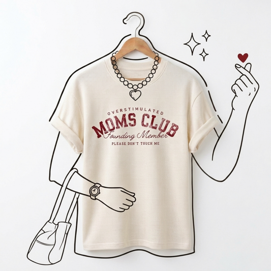 Over Moms Club Baskılı Oversize Tişört