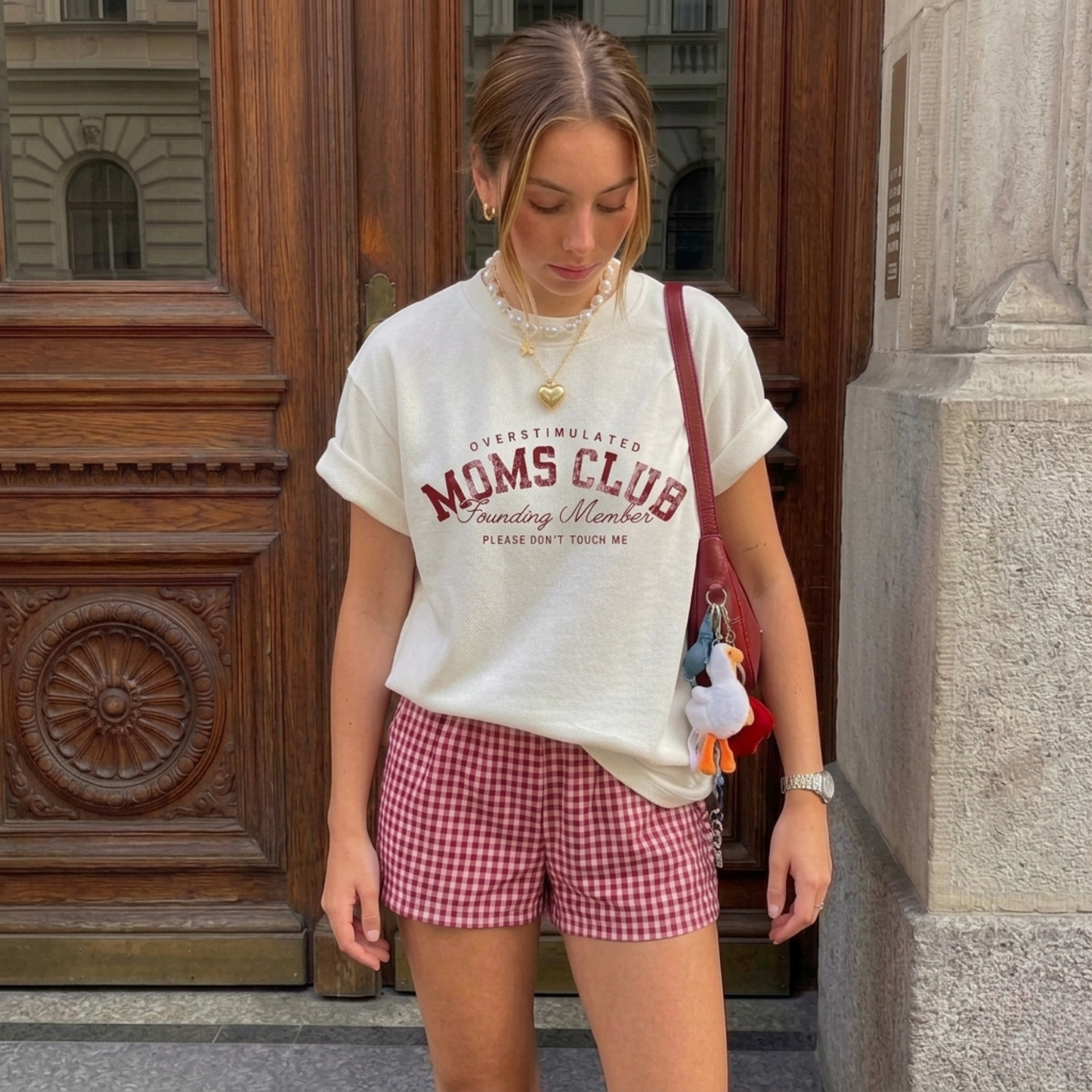 Over Moms Club Baskılı Oversize Tişört