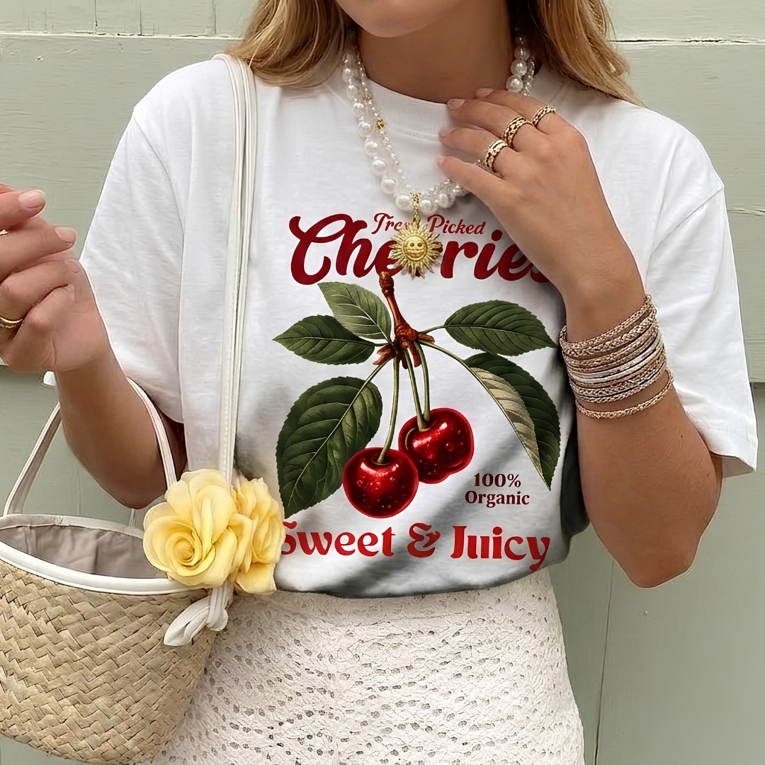 Cherries Baskılı Oversize Tişört