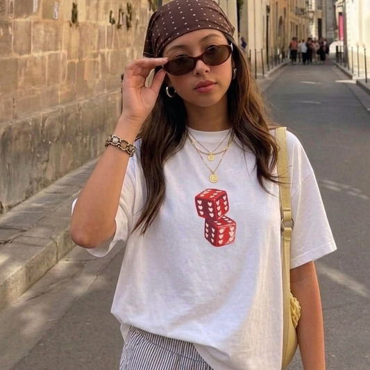 Hileli Zarlar Baskılı Oversize Tişört