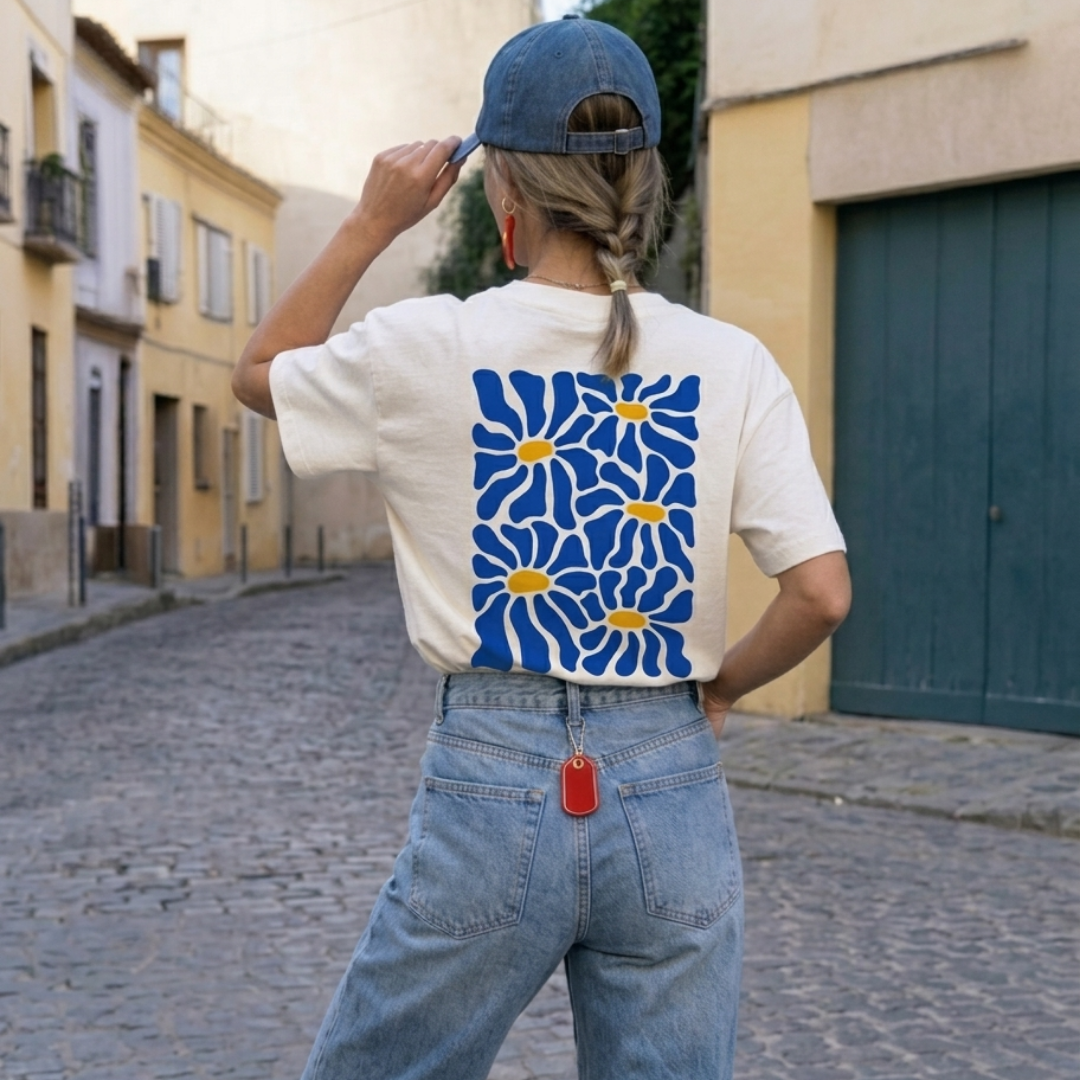 Bluflower Baskılı Oversize Tişört