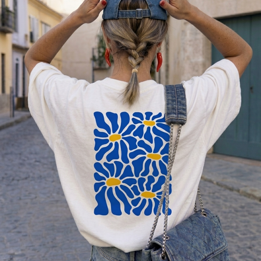Bluflower Baskılı Oversize Tişört