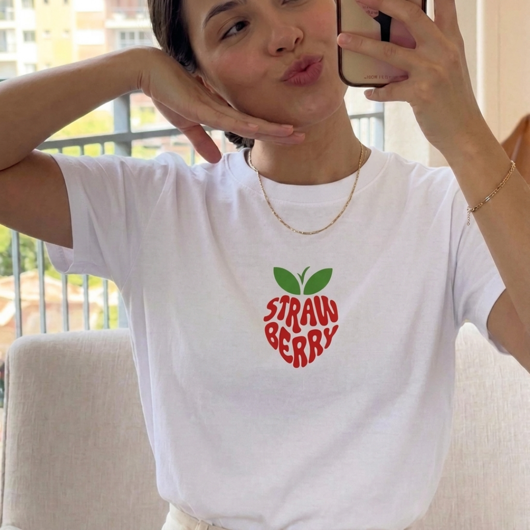 Strawberry Baskılı Oversize Tişört