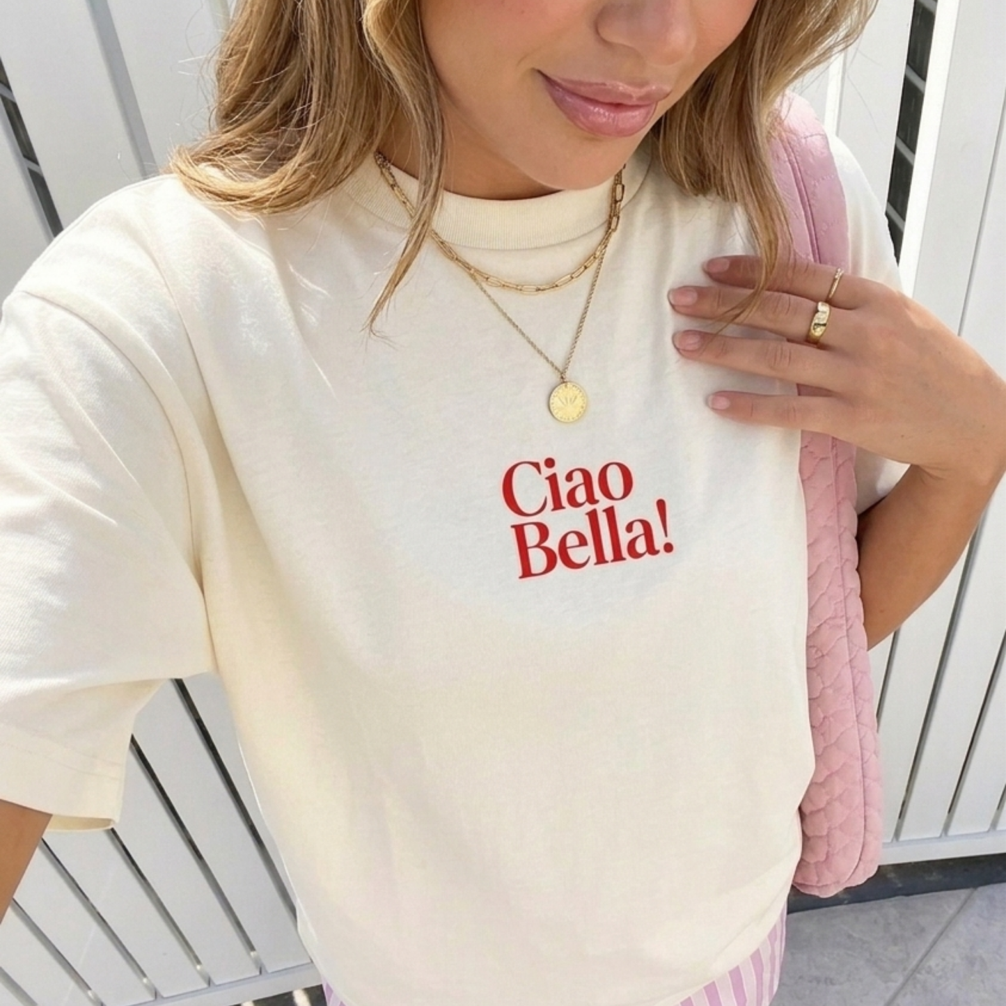 Ciao Bella! Baskılı Oversize Tişört
