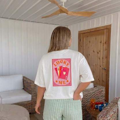 Lucky Me Baskılı Oversize Tişört