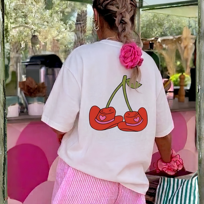 Cherry Hat Baskılı Oversize Tişört
