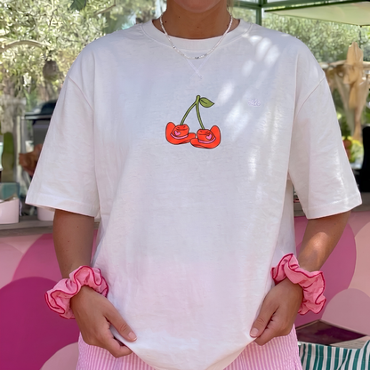 Cherry Hat Baskılı Oversize Tişört
