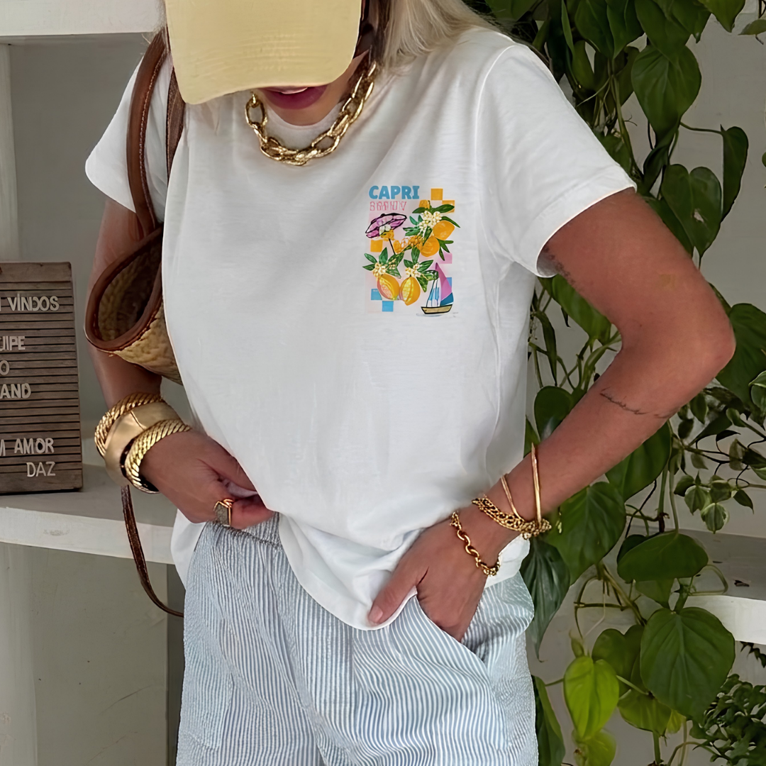 Capri Italy Baskılı Oversize Tişört
