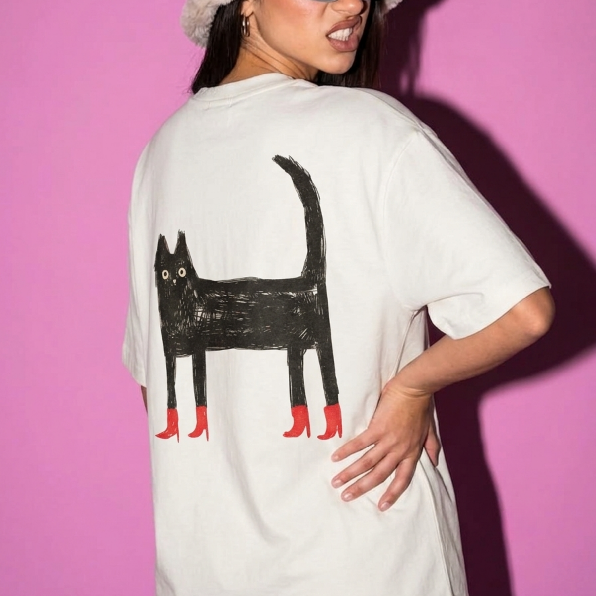 Catsy Chic Baskılı Oversize Tişört