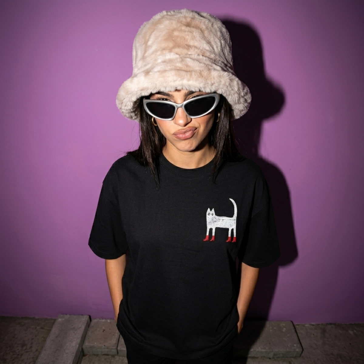 Catsy Chic Baskılı Oversize Tişört