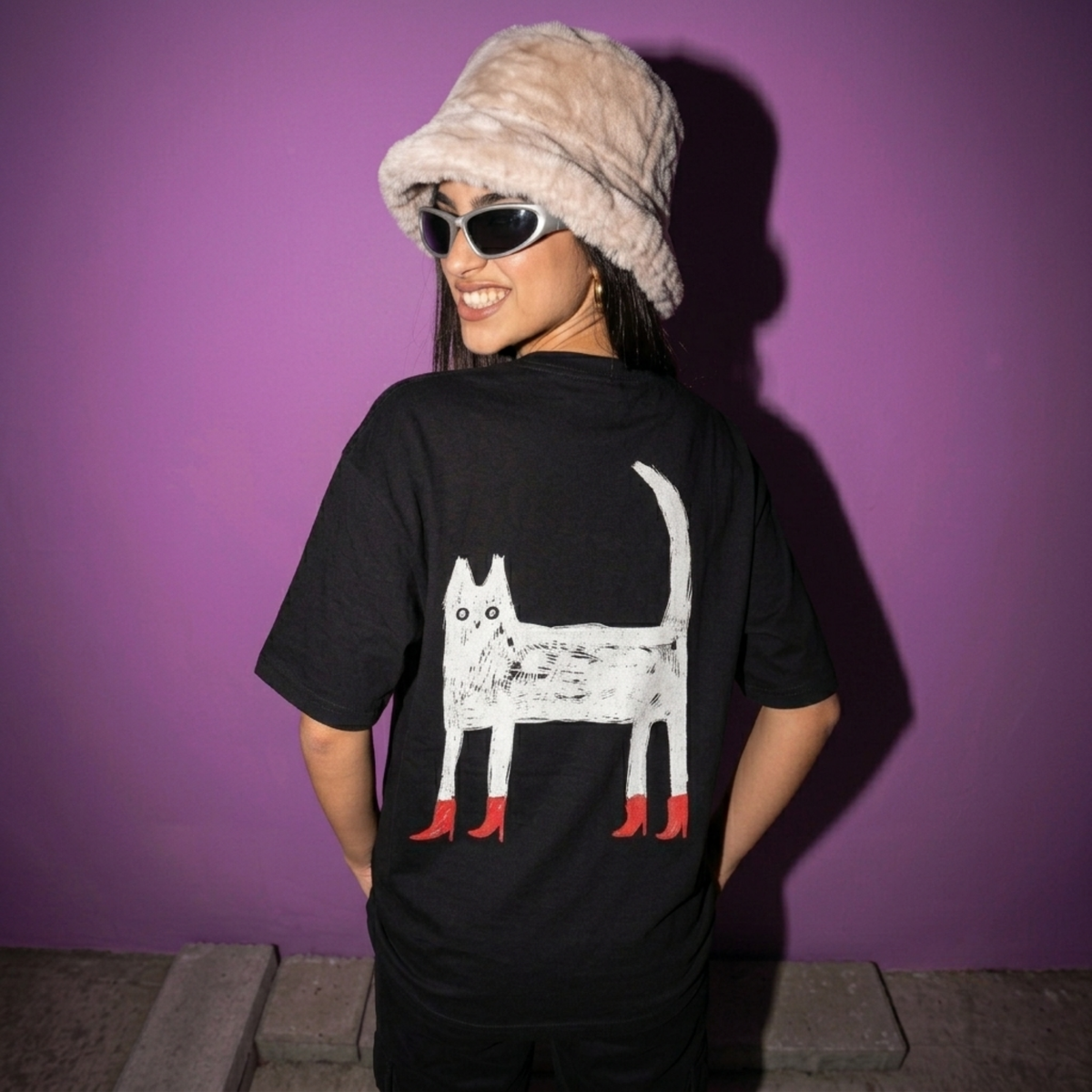 Catsy Chic Baskılı Oversize Tişört