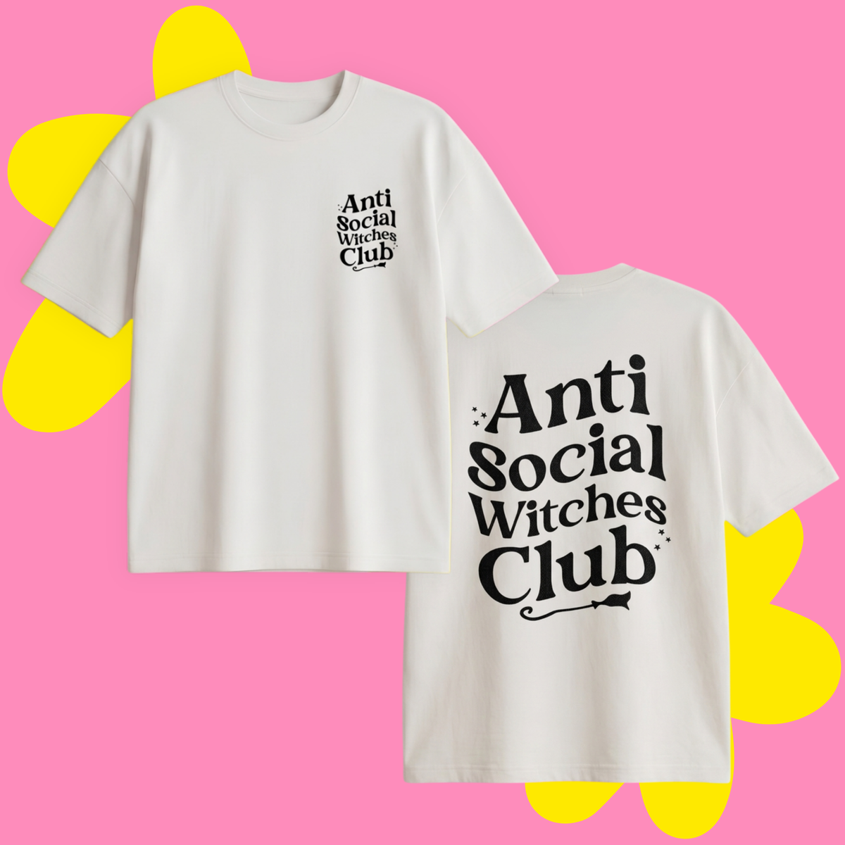 Anti Social Witches Club Baskılı Oversize Tişört