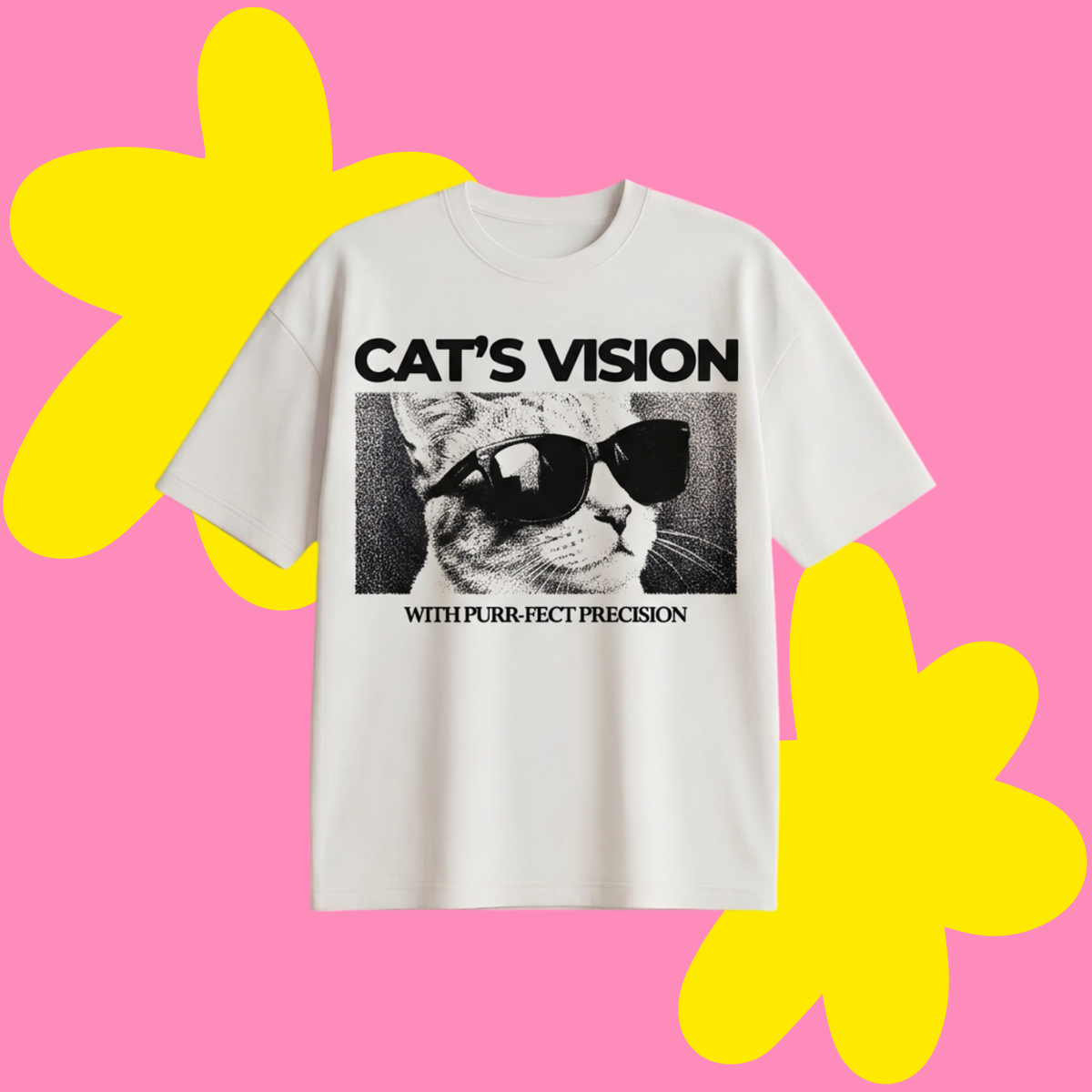 Cats Vision Baskılı Oversize Tişört