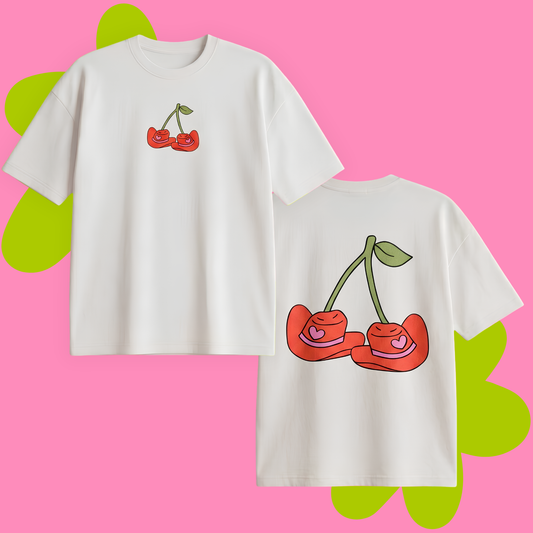 Cherry Hat Baskılı Oversize Tişört