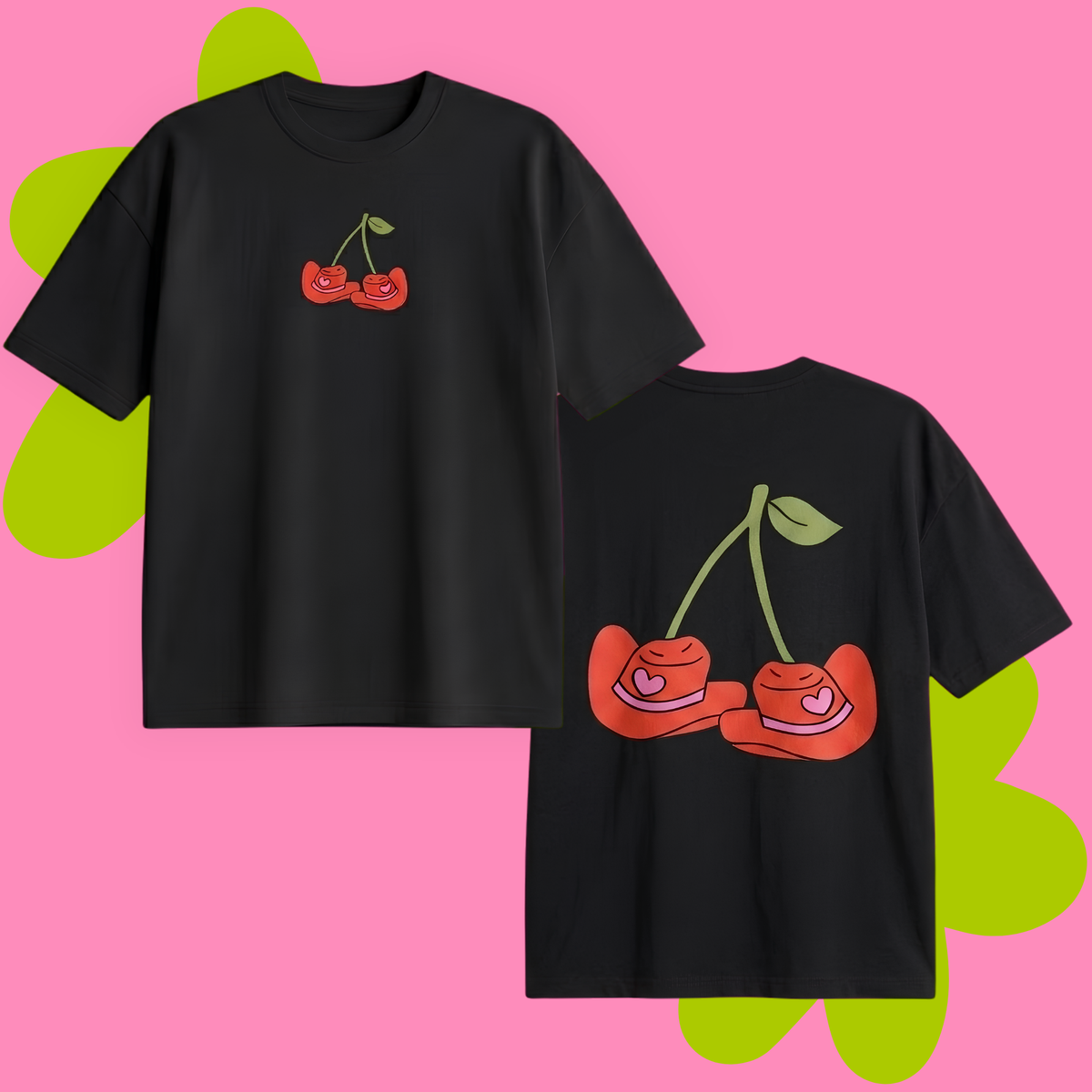 Cherry Hat Baskılı Oversize Tişört