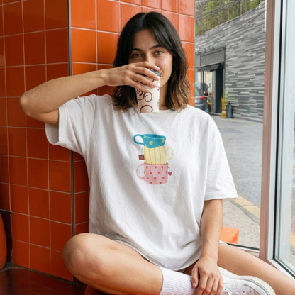 Cups Baskılı Oversize Tişört