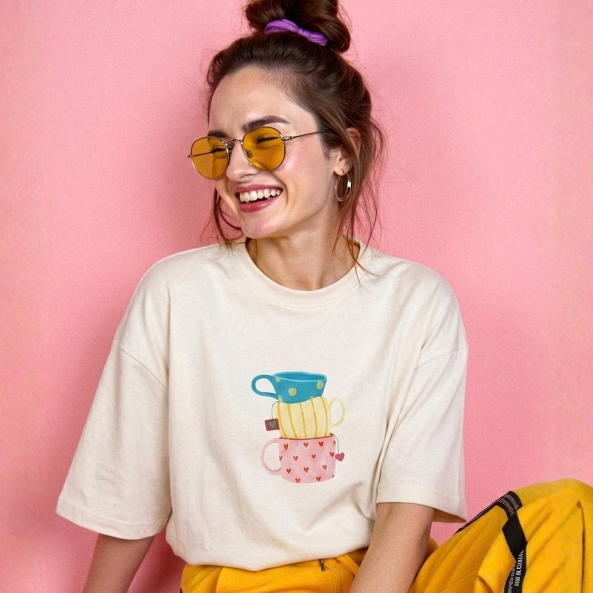 Cups Baskılı Oversize Tişört