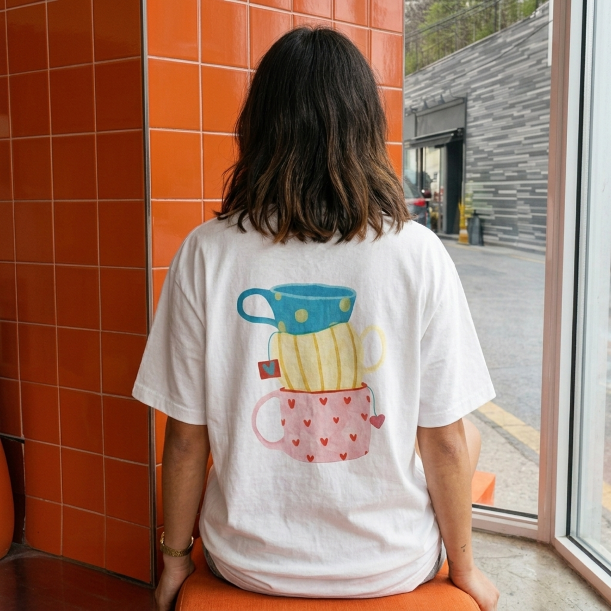 Cups Baskılı Oversize Tişört