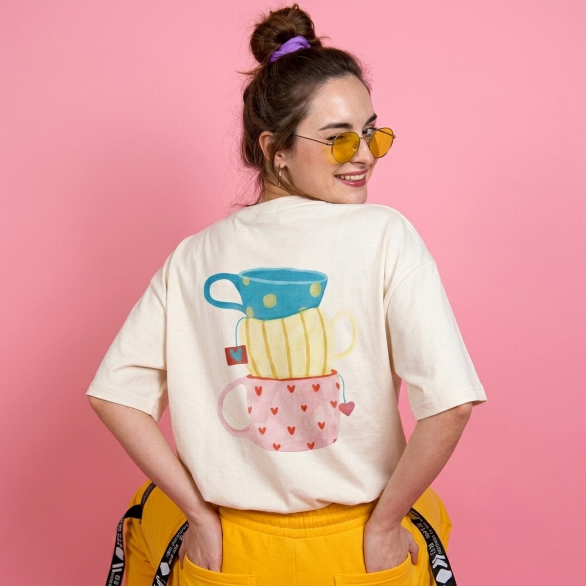 Cups Baskılı Oversize Tişört