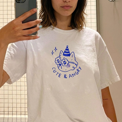 Cute & Angry Baskılı Oversize Tişört