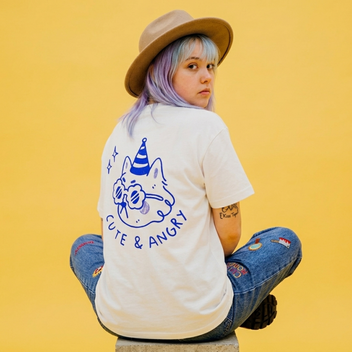 Cute & Angry Baskılı Oversize Tişört