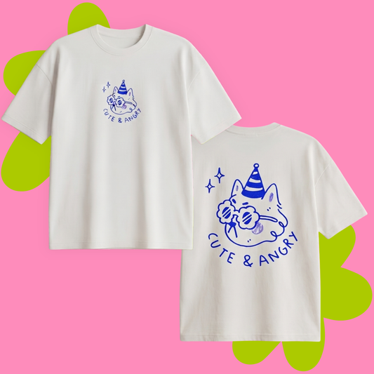 Cute & Angry Baskılı Oversize Tişört