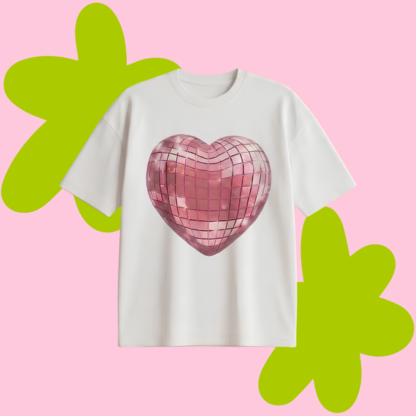 Disco Heart Baskılı Oversize Tişört