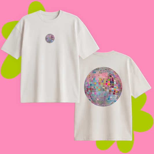 Pink Disco Baskılı Oversize Tişört